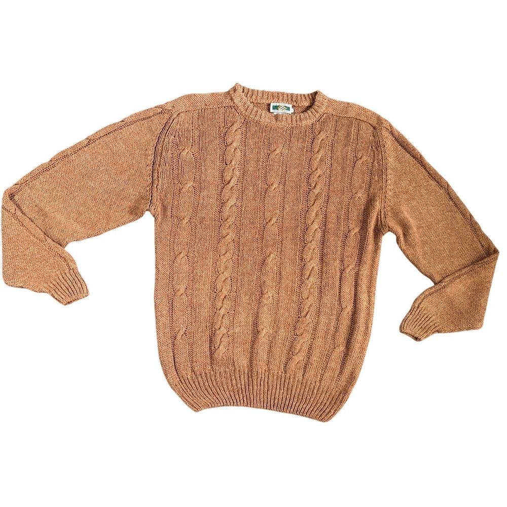 Joseph Abboud Cable Knit Sweater Linen Cotton Terracotta Orange Medium Scotland